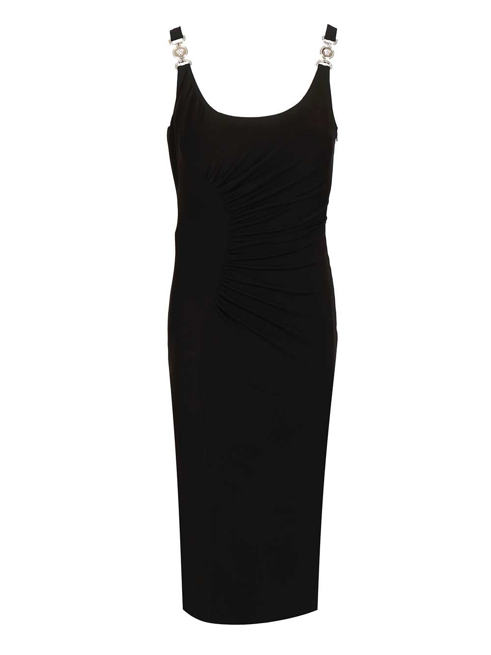 Versace Draped Sleeveless Midi Dress Dresses - Black | f21399cdfc760b9ae8915d07c9437d2b9c527f56