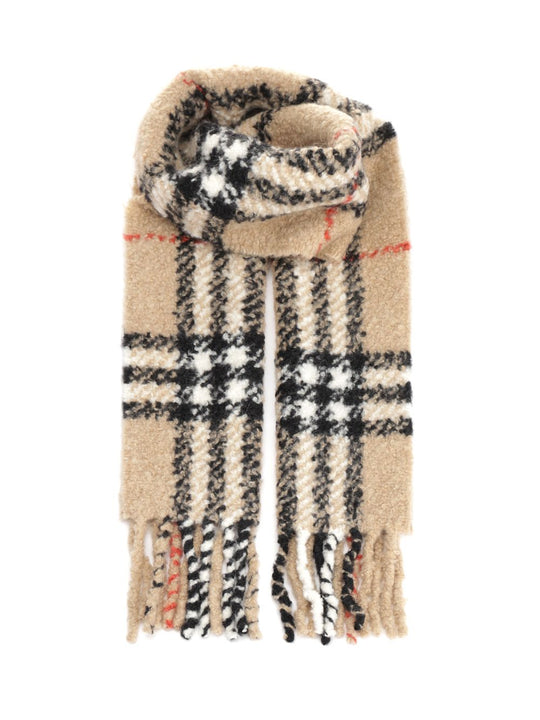 Check Alpaca And Wool Blend Bouclé Scarf Scarves And Foulards Brown