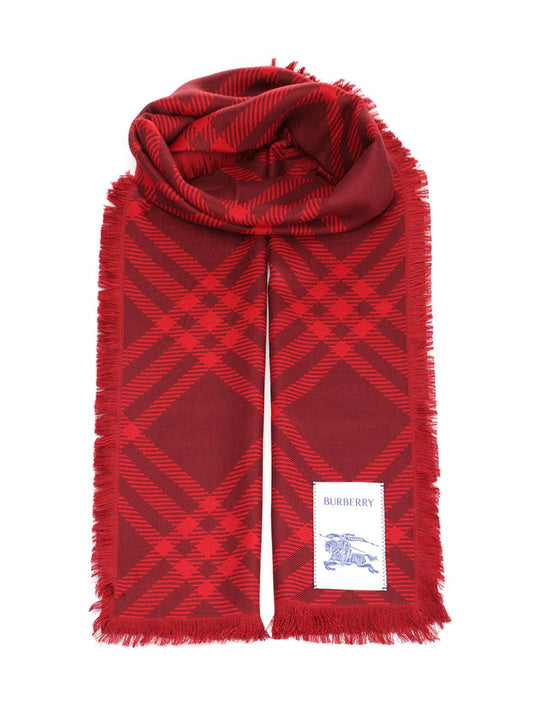 Wide Check Silk And Wool Scarf Scarves And Foulards Red