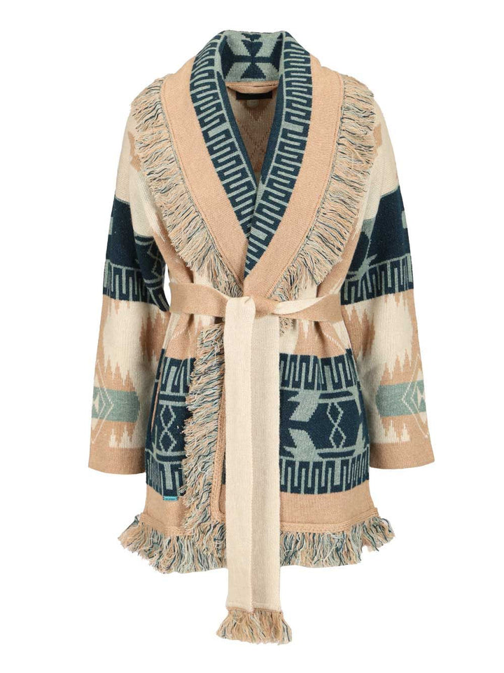 Alanui Icon Cardigan In Cashmere And Linen Knitwear - Beige | 15bf0e6362e404576cd8d21f532206315ec59ab0