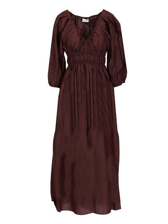 Shirred Plunge Button Dress Dresses Bordeaux