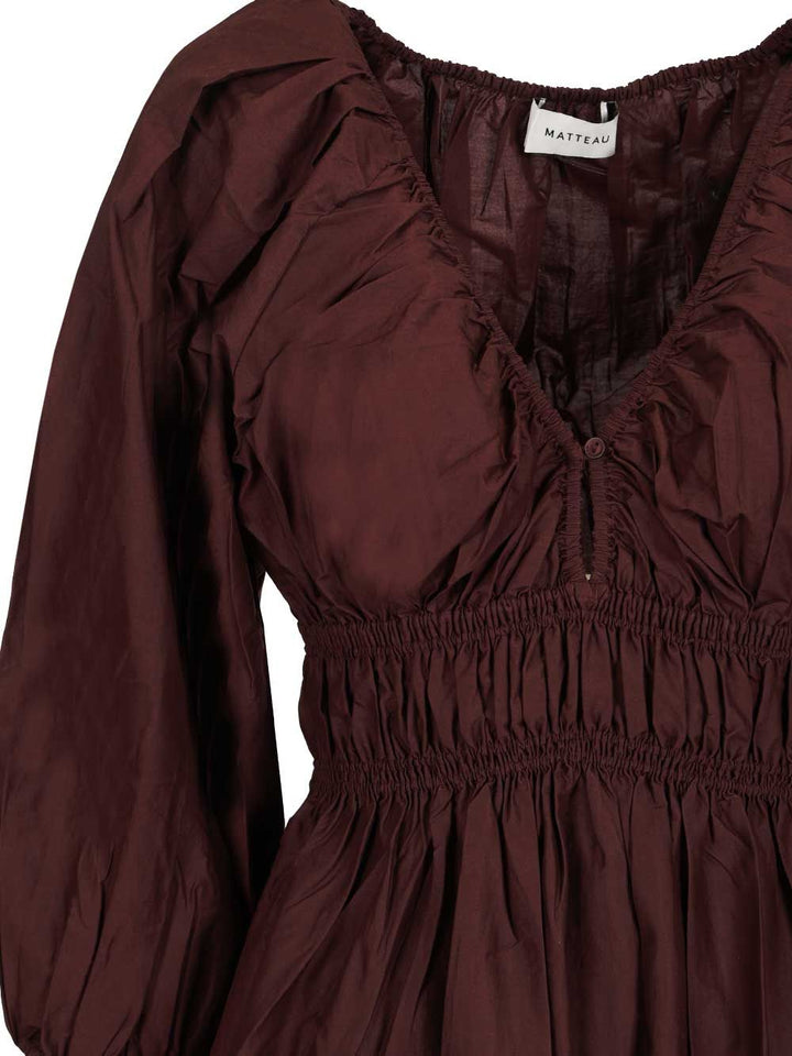 Matteau Shirred Plunge Button Dress Dresses - Bordeaux | 679f1bdf4a2ba5ab77ac6c6f4880a76300507b15