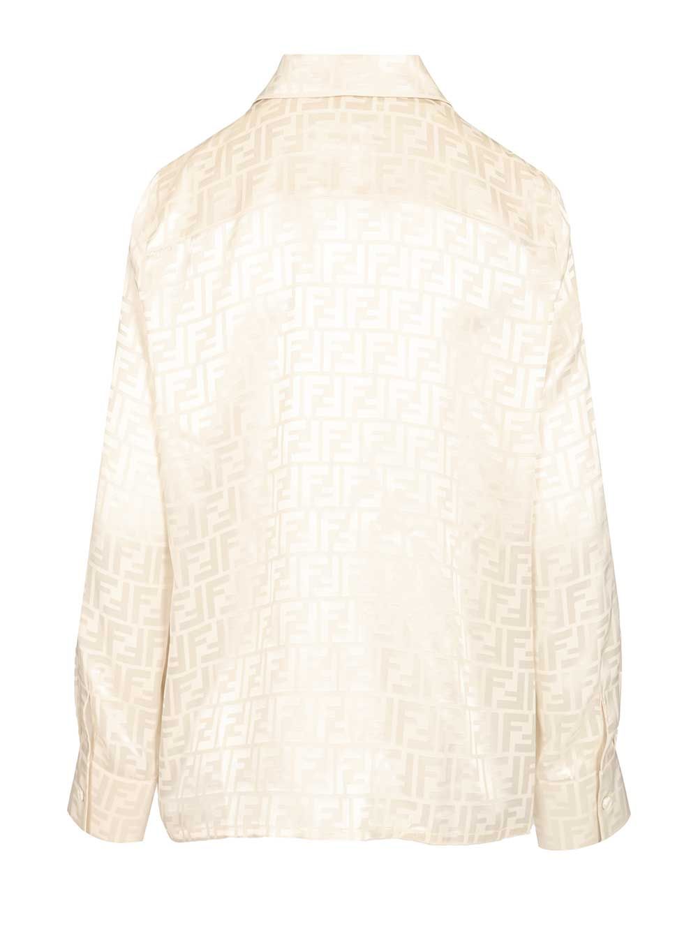 Fendi Camicia Ff Crepe Satin Shirts - Beige | d88e9b8c8c8edd7f52e7edbbe7f4287fd271cdb0
