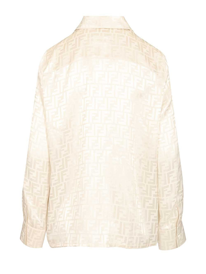 Fendi Camicia Ff Crepe Satin Shirts - Beige | d88e9b8c8c8edd7f52e7edbbe7f4287fd271cdb0