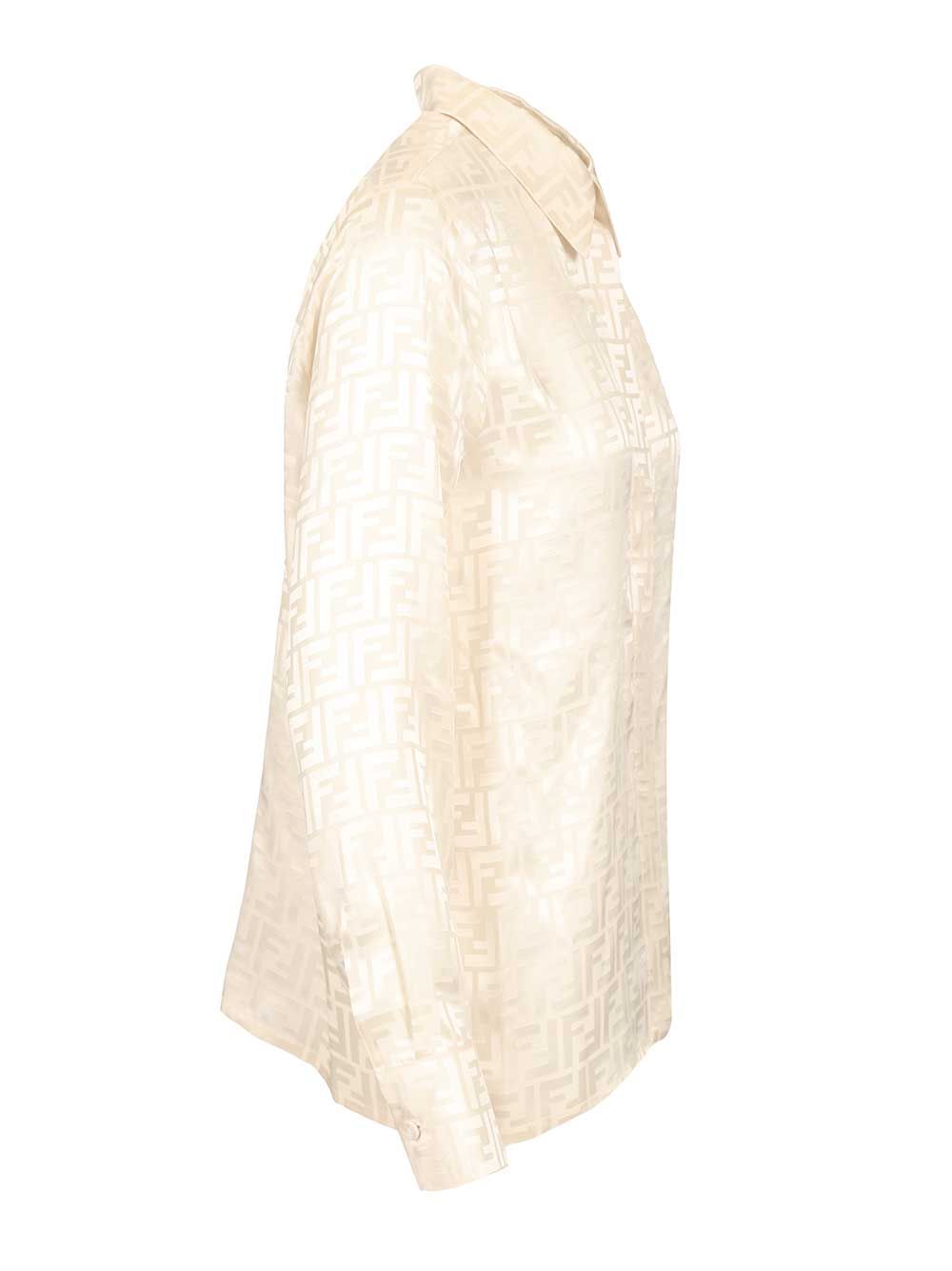 Fendi Camicia Ff Crepe Satin Shirts - Beige | ecb97a0898e7e4f4702a74178d89da5c3cf6ae99