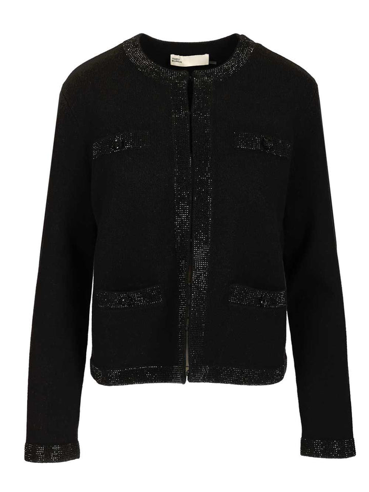 Tory Burch Kendra Embellished Wool Cardigan Jackets - Black | 6650faa933cfb8f5d4c12f536c623b4249788593