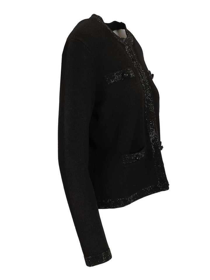 Tory Burch Kendra Embellished Wool Cardigan Jackets - Black | 1b2d3d7ab357fbf39705a24868394799791eeb88