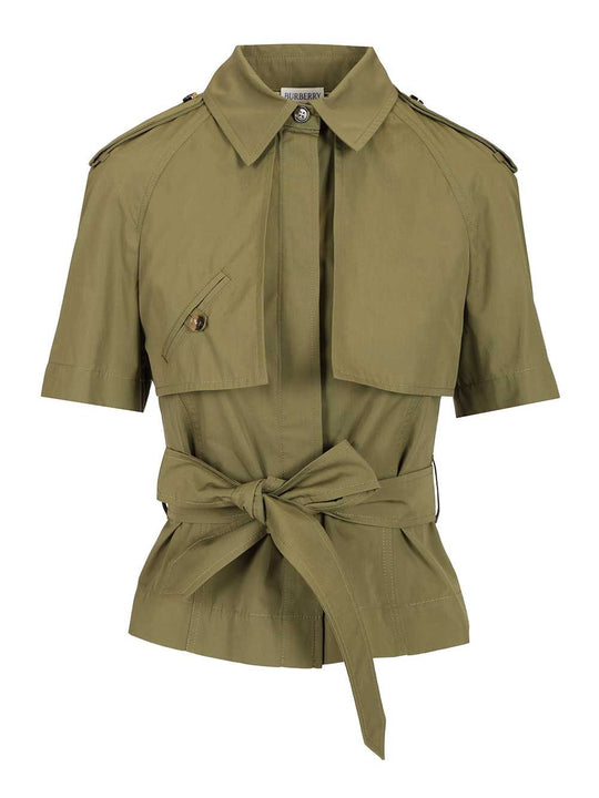 Cropped Trench Shirt In Cotton Poplin Shirts Green