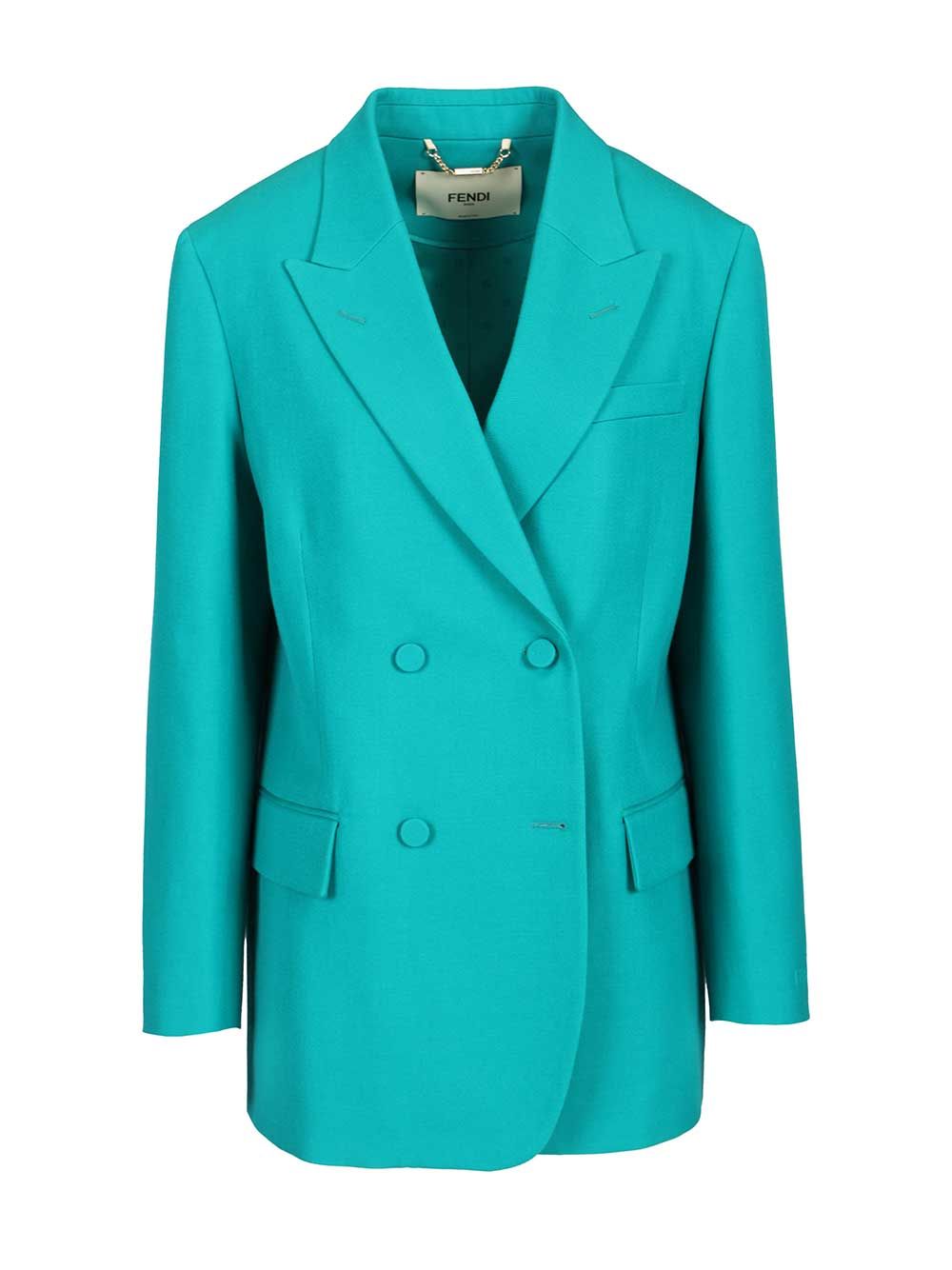 Fendi Grain De Poudre Wool Blazer Jackets - Light blue | 4af30e5b1955d7ff93068397fe39b1f7b6c62172