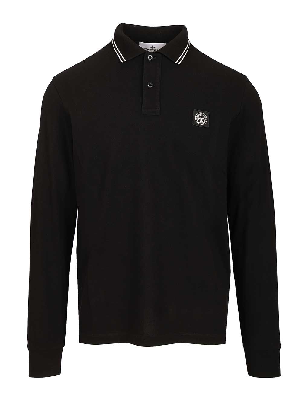 Stone Island Long-Sleeved Polo Shirt T-Shirt - Black | f65dee9bb3ffc27c1bcf5b60efef90436f9d21e5