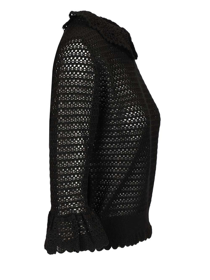 Chloe' Sweater With Collar Knitwear - Black | b3fe739248142b8a08a9ac022578cb6d6f3ce12a