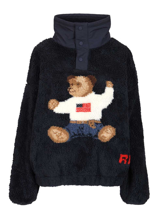 Polo Bear High-Pile Fleece Mockneck Knitwear Blue