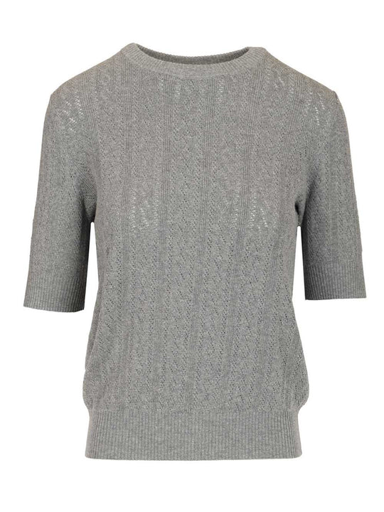 Nika Tee Sweater Lace Dimond Openwork Knitwear Grey