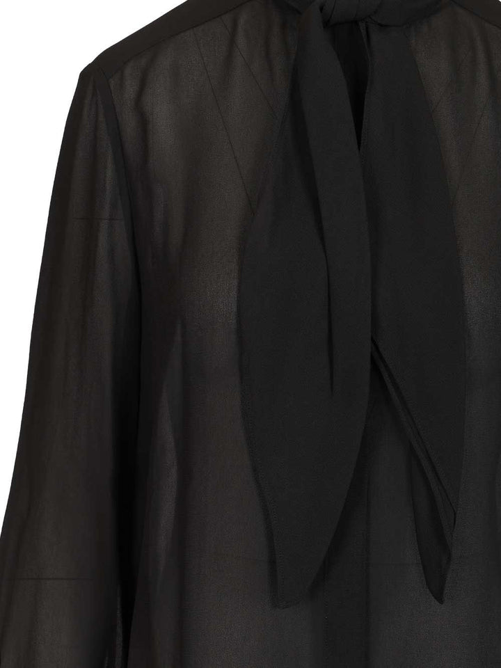 Tory Burch Georgette Blouse With Bow Detail Shirts - Black | 748b67b0282ab71577abc1de8ac4432f62e27452