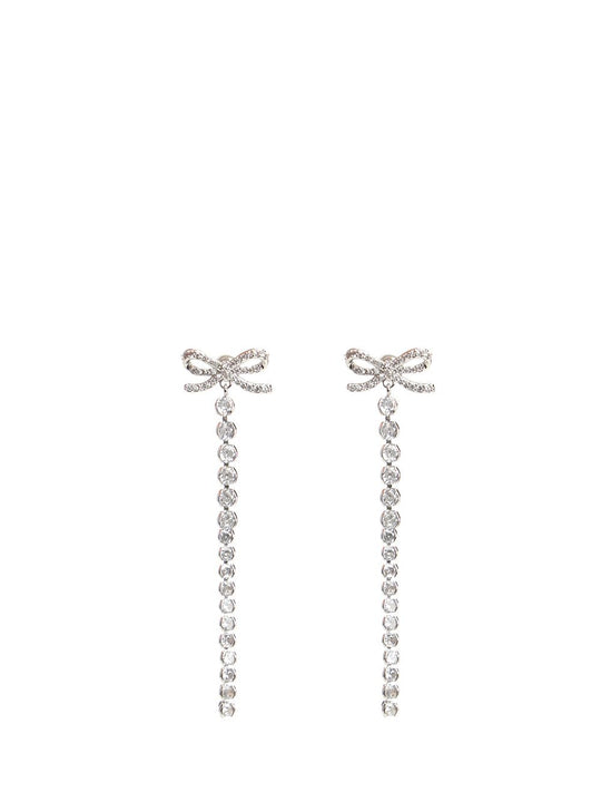 Crystal Bow Droplet Earrings Jewelry Silver