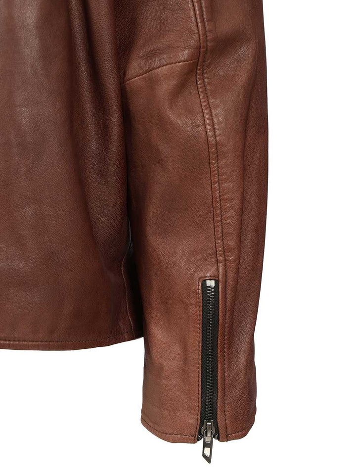 Diesel Leather Jacket Coats - Brown | 16e1bb534e06de279c3860e48823d2807a577b6e