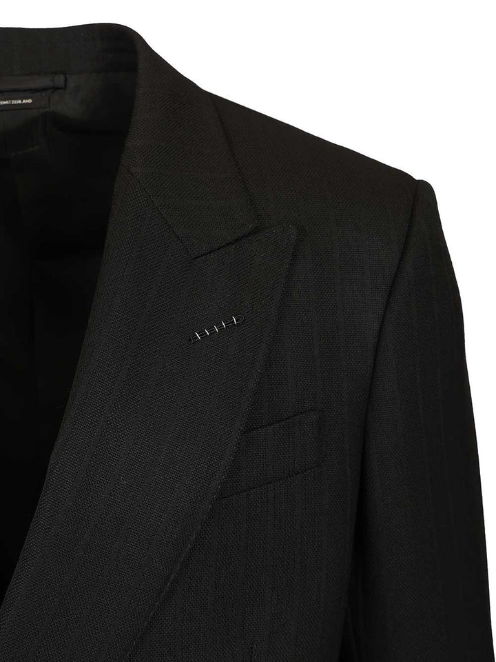 Tom Ford Solid Satin Stripe Double Breasted Jacket Jackets - Black | 8aa5c3b5a39c2342798ffbfc5c390513e3d58a44