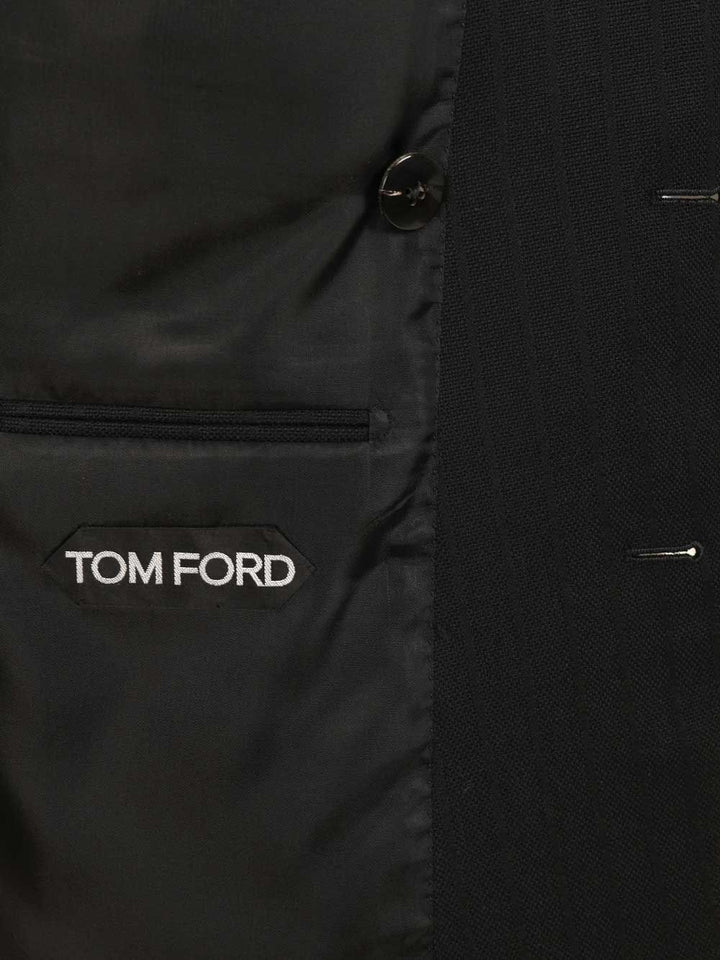 Tom Ford Solid Satin Stripe Double Breasted Jacket Jackets - Black | 79174bbfa0211ad20a10c422975dfbf5ef6f06d6