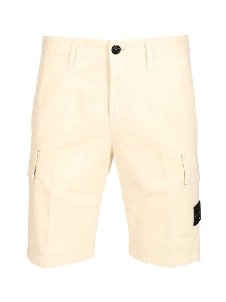 Stone Island Bermuda Cargo Shorts In Broken Twill Trousers - White | 40f2d15e420fa317d03898ea58a46aaac9a717c3