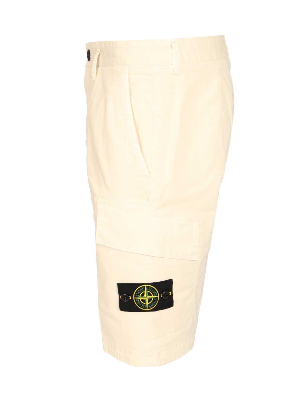 Stone Island Bermuda Cargo Shorts In Broken Twill Trousers - White | 26a97cc89f2631d1311c52611c68f3bf5d11cb0f