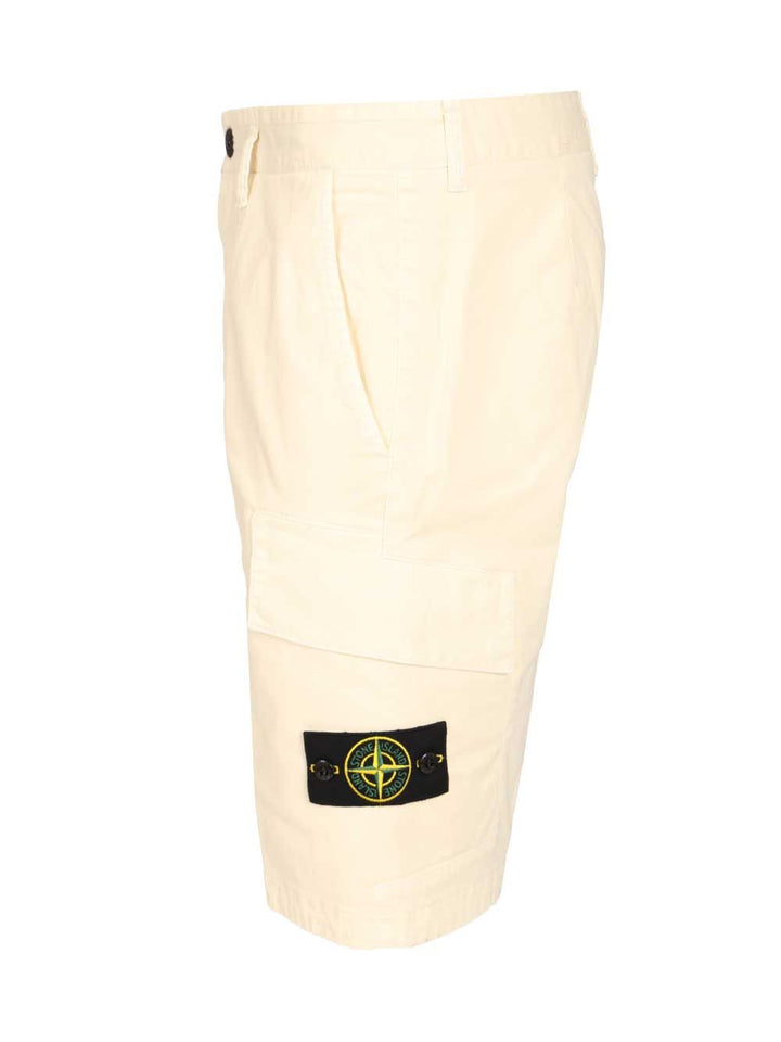 Stone Island Bermuda Cargo Shorts In Broken Twill Trousers - White | 26a97cc89f2631d1311c52611c68f3bf5d11cb0f