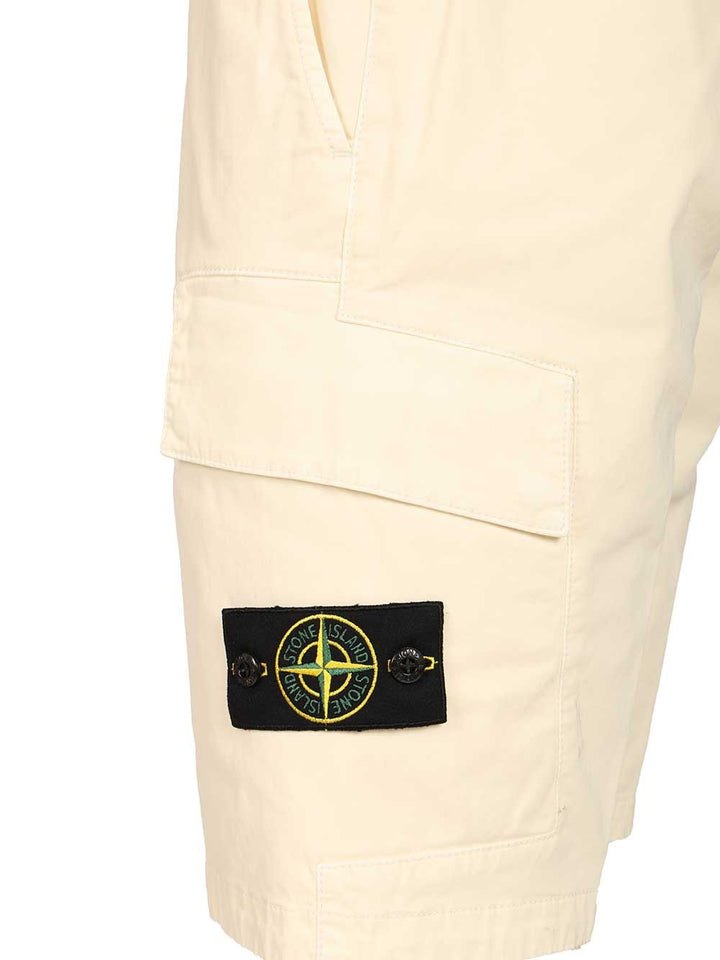 Stone Island Bermuda Cargo Shorts In Broken Twill Trousers - White | ab9082192dc9112bbda899c1224c0103e46eaaa3