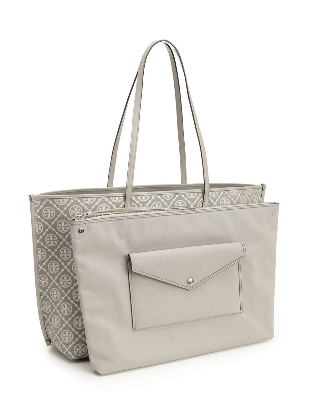 Tory Burch Perry T Monogram Tote Shoulder Bags - Grey | 04e950603fd39df55d1ccdb91a18bc7be35106ac
