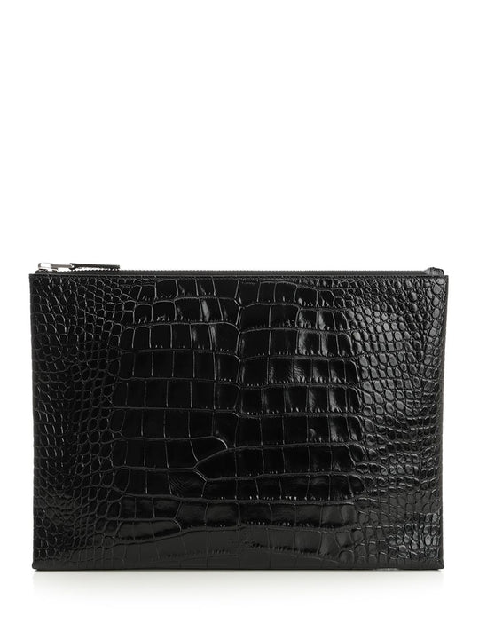 Shiny Printed Croc Large Slim Pouch Small Leather Goods Black