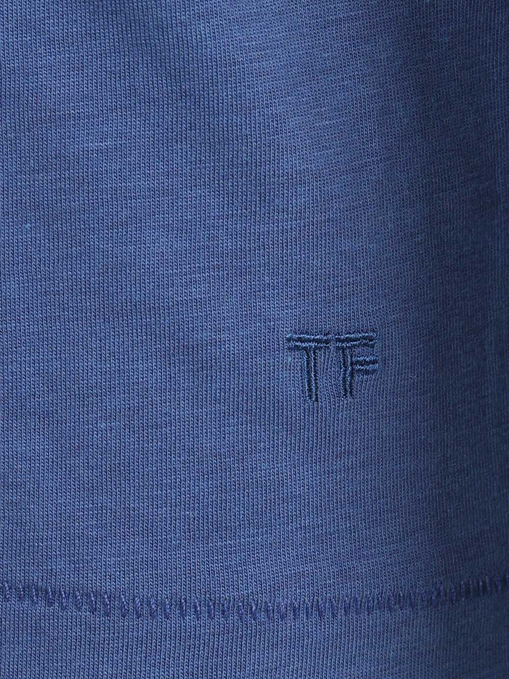 Tom Ford Lyocell Cotton Short Sleeve Crewneck T-Shirt - Blue | 7b376a16675332862e42f2f2a2326fabfa5ac6e5