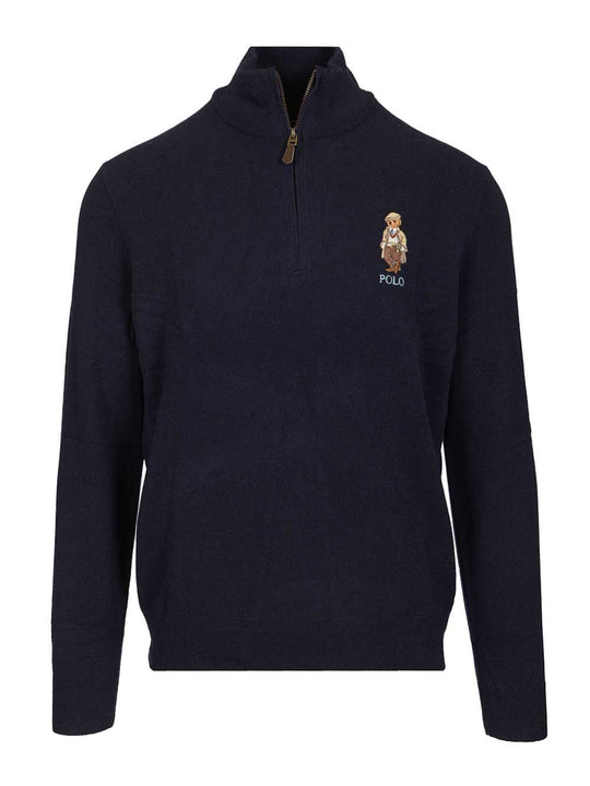 Polo Bear Zip-Up Sweater Knitwear Blue