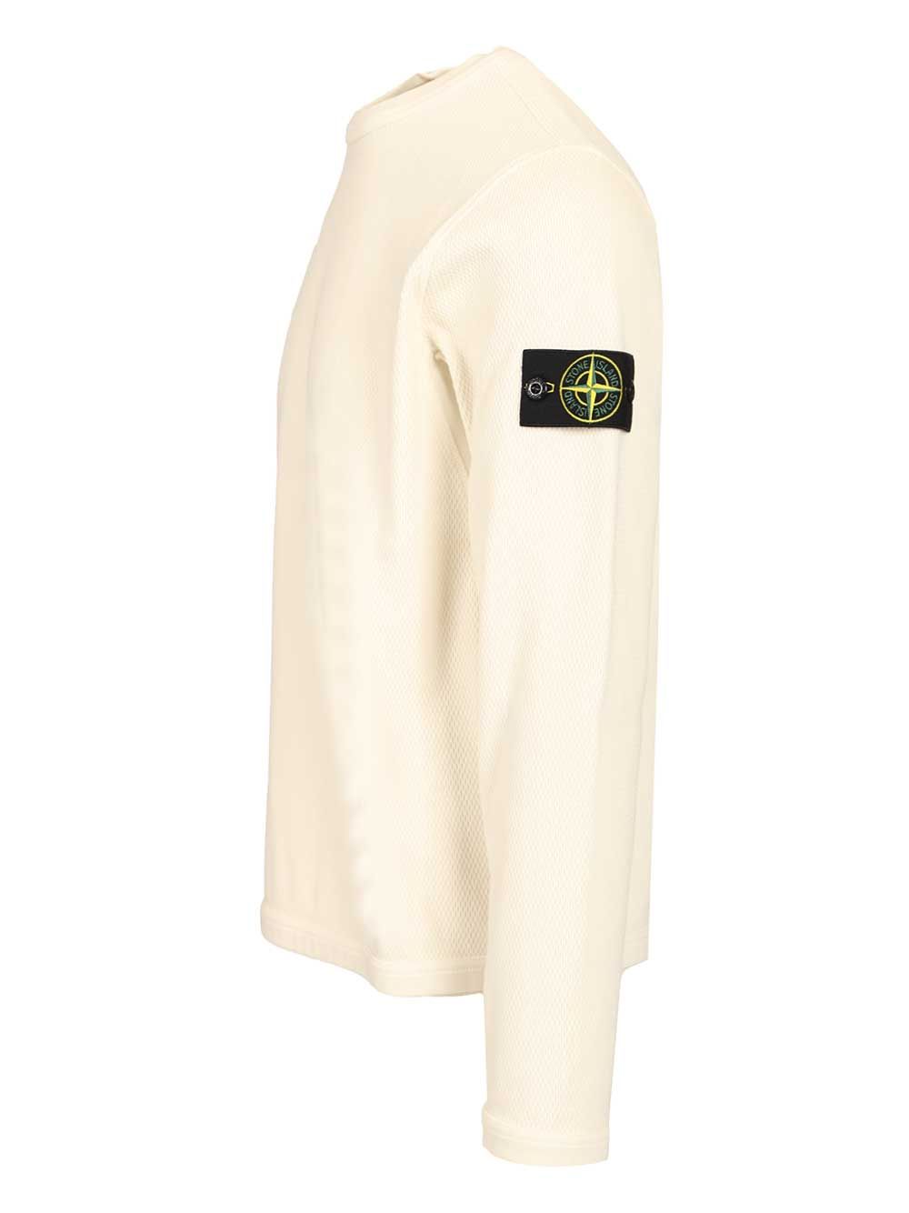 Stone Island Mesh Stitch Organic Cotton Fleece T-Shirt - White | 0a03ef44a043806e310277f78af8bc4701efb842