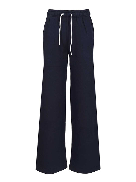 Drawstring Fleece Wide-Leg Sweatpant Trousers Blue