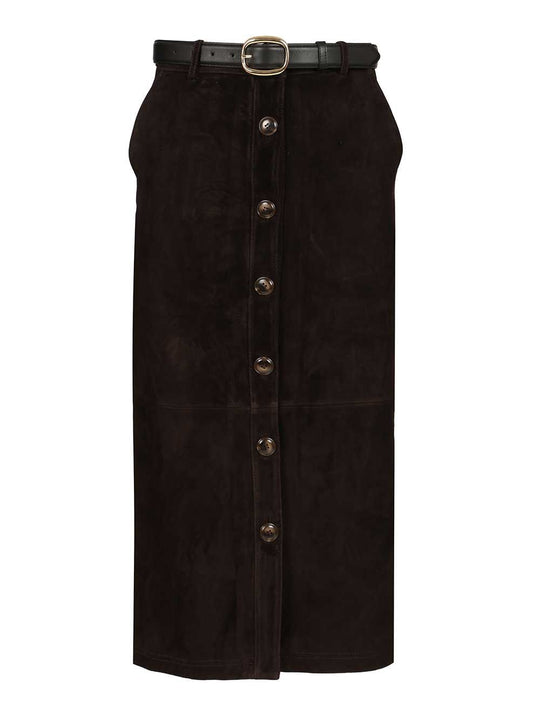 Brown Suede Midi Skirt Skirts Brown