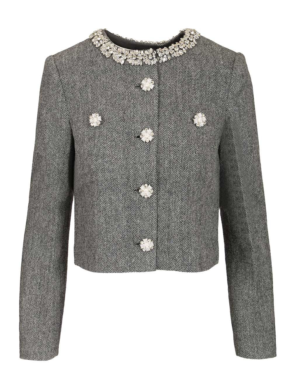 Self-Portrait Herringbone Jacket With Crystal Trim Jackets - Grey | 45ffb055e0f779d1e3f1f68855c34a4f36662175