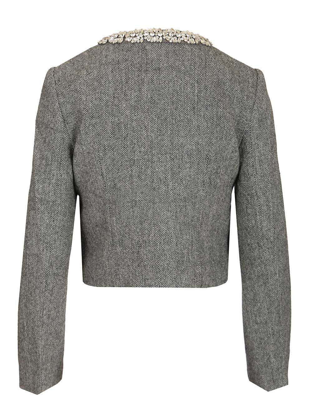 Self-Portrait Grey Herringbone Crystal Trim Jacket Jackets - Grey | 1d7e788e3534481c709fbfbc2857a27421f2e797