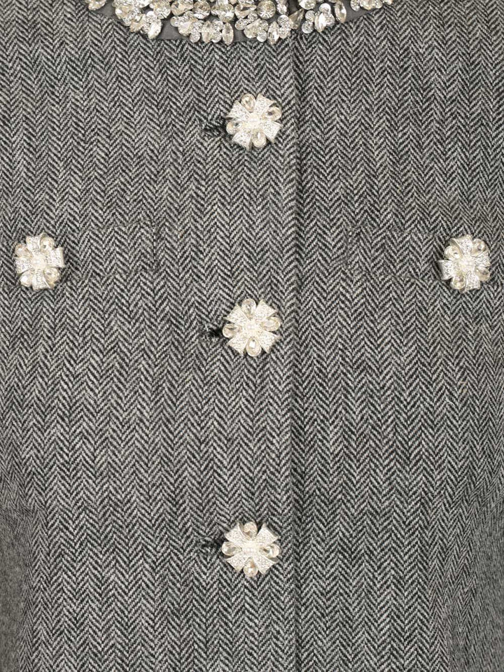 Self-Portrait Grey Herringbone Crystal Trim Jacket Jackets - Grey | 1f34625a1049ab760eda66076cd04c8c1a0381d6