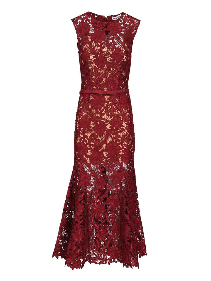 Self-Portrait Burgundy Guipure Lace Midi Dress Dresses - Bordeaux | 55197718456b4fd8d4bc28f8163a91d9d08e0692