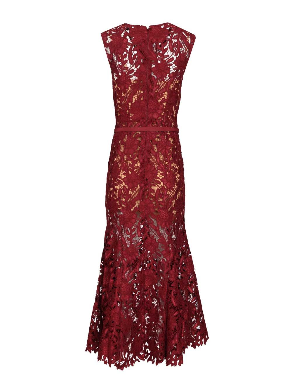 Self-Portrait Burgundy Guipure Lace Midi Dress Dresses - Bordeaux | 8e6dc315e93398fdd6dc177f6099933b6e33ced6
