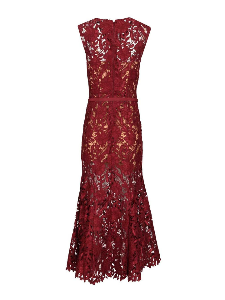 Self-Portrait Burgundy Guipure Lace Midi Dress Dresses - Bordeaux | 8e6dc315e93398fdd6dc177f6099933b6e33ced6