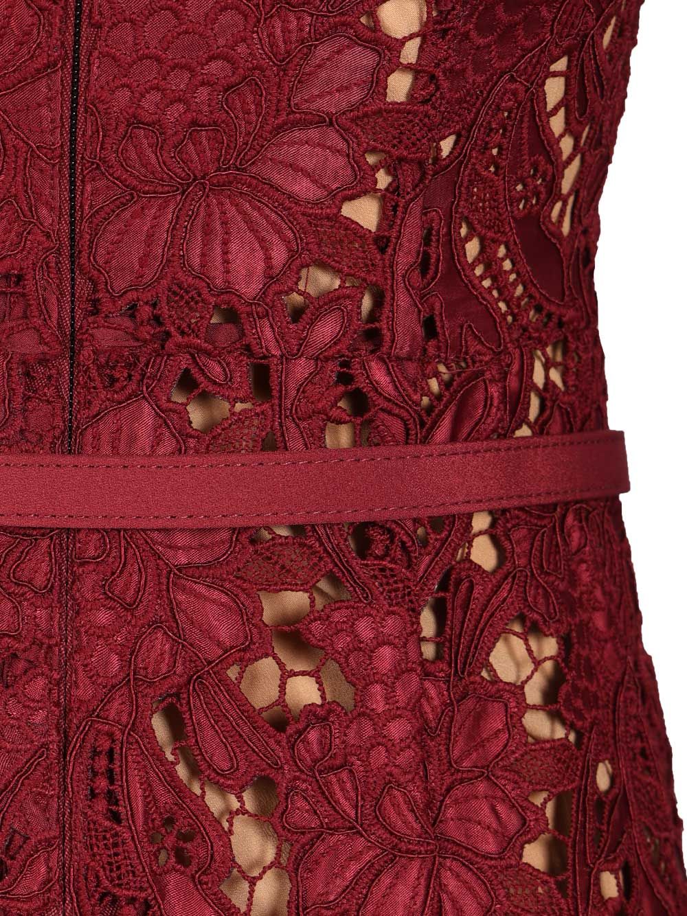 Self-Portrait Burgundy Guipure Lace Midi Dress Dresses - Bordeaux | c73ff73b8bd3d535406c9bb7cf7c81825ad5bf60