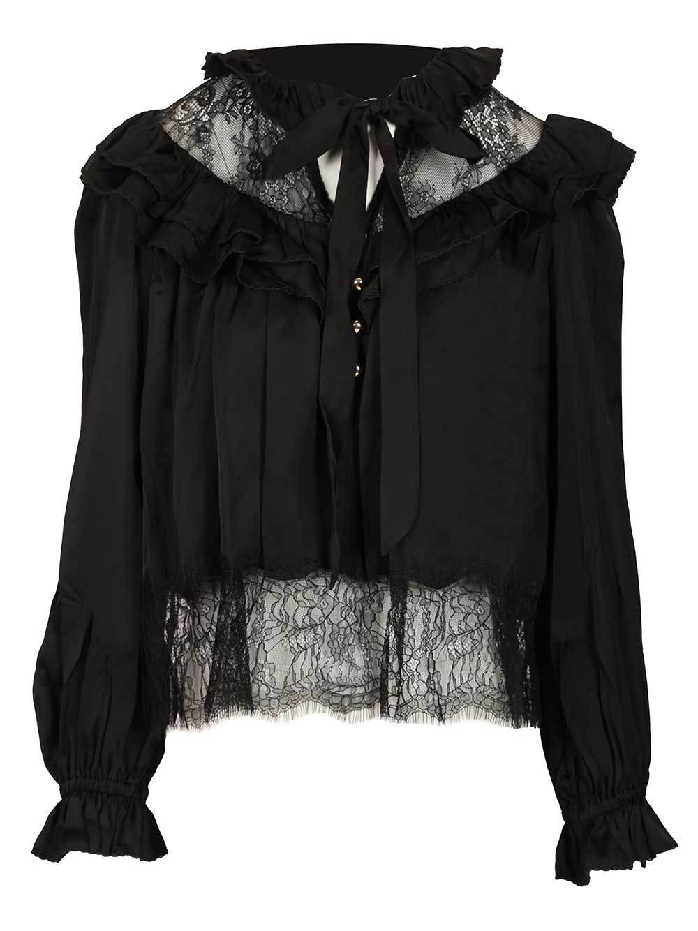 Self-Portrait Black Viscose Lace Blouse Shirts - Black | a49c9167491e6c3e6b3c18c6eb5abee005fd4e81