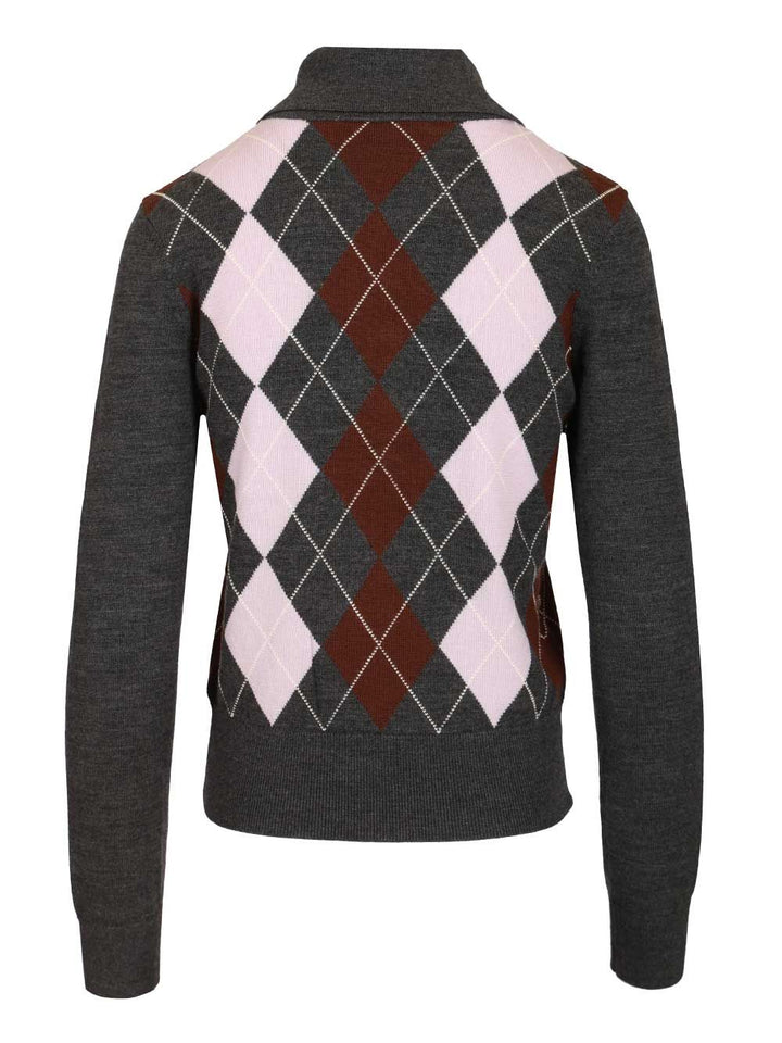 Self-Portrait Grey Argyle Lightweight Jumper Knitwear - Grey | 08d5251f9f43ba9ba2a0adcaa22664bb46bbb0c6