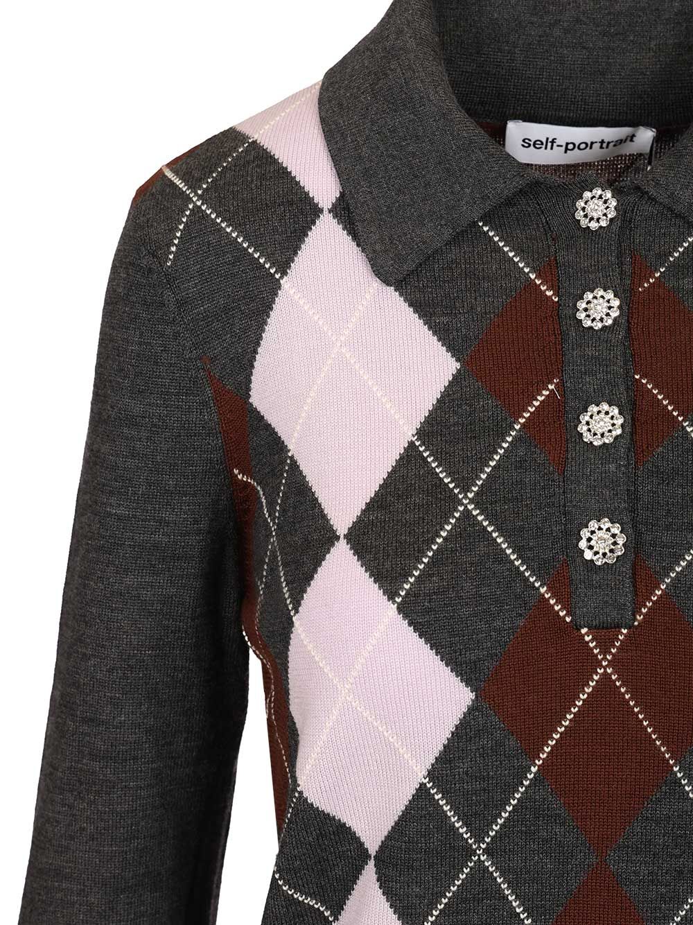 Self-Portrait Grey Argyle Lightweight Jumper Knitwear - Grey | 31baaee71294e3440b052a38b7406ccb0540b0c3