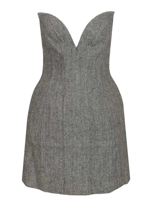 Herringbone Wool Mini Dress Dresses Grey