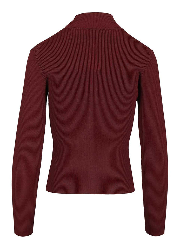 Self-Portrait Long-Sleeved Knitted Top With Keyhole Knitwear - Bordeaux | 4a0fc5a675bc0e7f6d988e1f3fb3278688706491