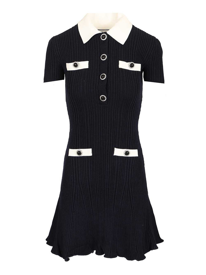 Self-Portrait Navy Contrast Collar Knit Mini Dress Dresses - Blue | 1b6c99efb2e74179cb8f328e0b4605494ce409ac
