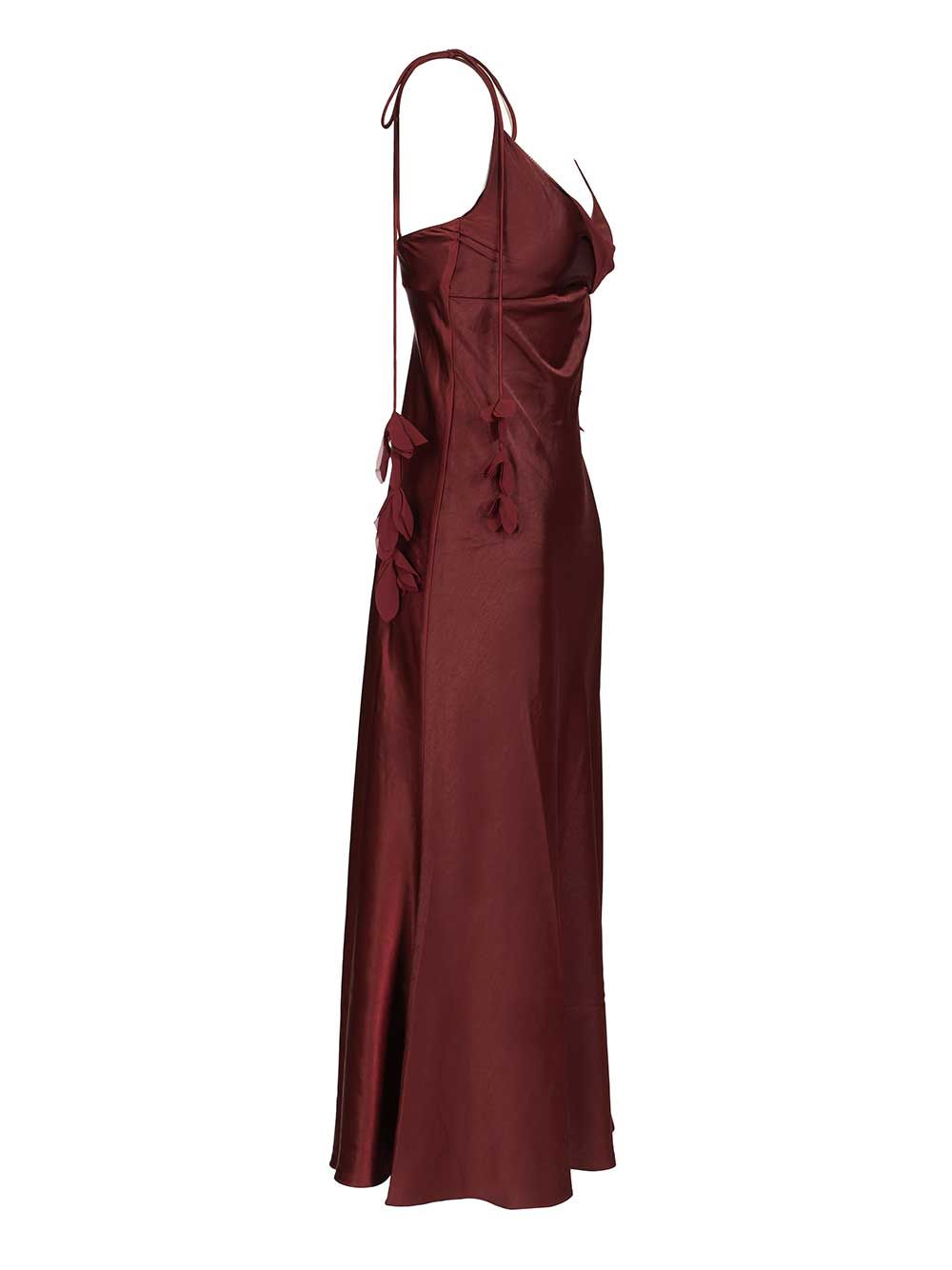 Self-Portrait Burgundy Satin Flower Midi Dress Dresses - Bordeaux | 80cc55dd2c49d1c5eea6117ac13f1b2451de7c9c
