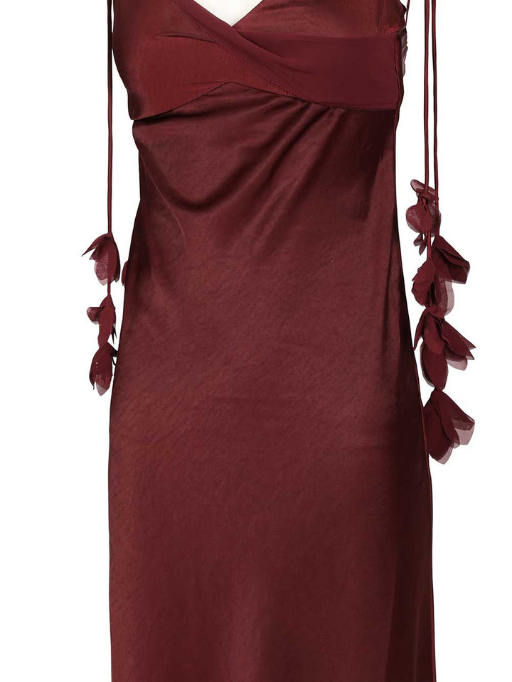 Self-Portrait Burgundy Satin Flower Midi Dress Dresses - Bordeaux | 98dd5b63add2335978a8bbbe71fe76992485dcf7