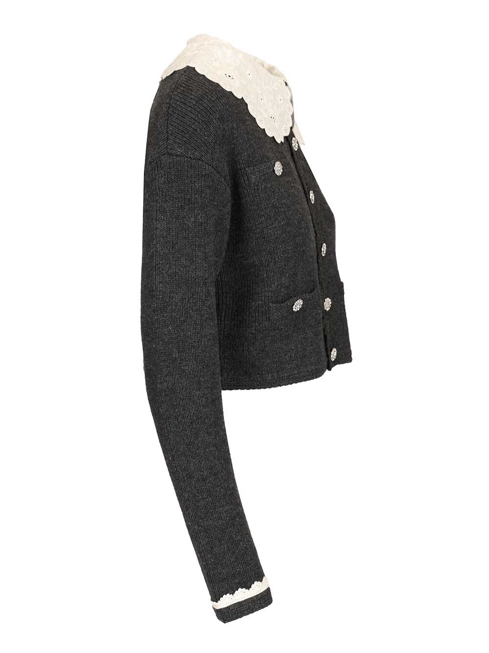 Self-Portrait Charcoal Lace Collar Cardigan Knitwear - Grey | a8d4f0cbc3983c2740da4af1674c6e2e15fd649e
