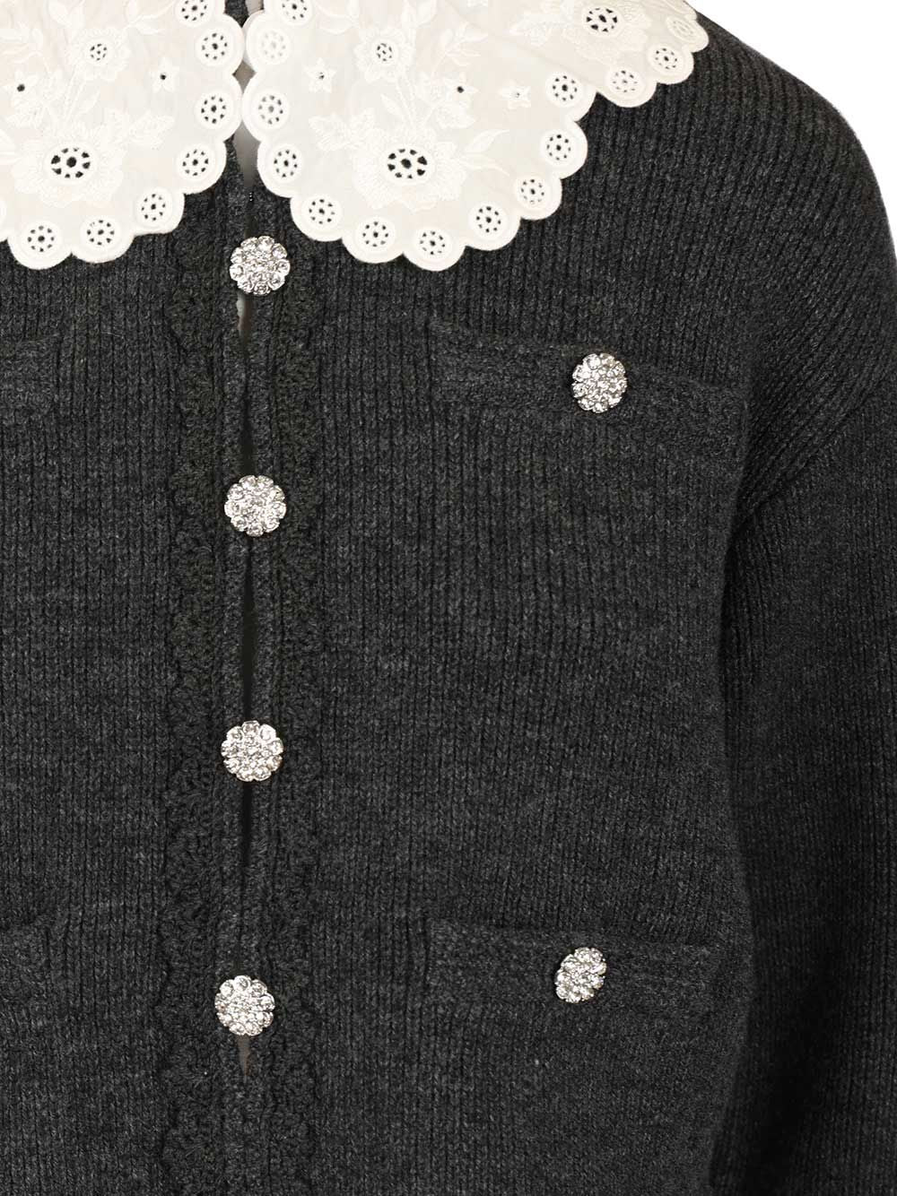 Self-Portrait Cardigan With Lace Collar Knitwear - Grey | 6b808b3727195250ba08a57be303808795df1b0c